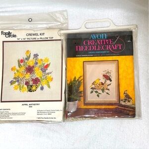 New Vintage Crewel Embroidery kits, flowers birds Dead stock 2 complete kits‌‌